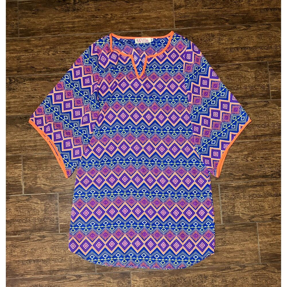 Willa Geometric Print Kimono-Sleeve Tunic - M